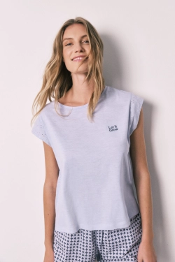 Сиреневая хлопковая пижама с принтом