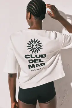 Біла бавовняна футболка з принтом «Club del Mar»