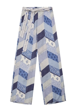Длинные брюки в стиле пэчворк синего цвета