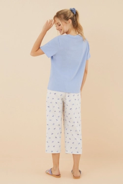 Пижама со штанами-капри La Vecina Rubia голубого цвета 100% хлопок