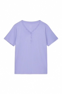 Блакитна бавовняна футболка з V-вирізом