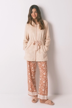 Теплий флісовий халат міді з квітковим принтом