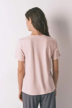 Рожева футболка в рубчик із люрексом