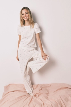 Длинная пижама из хлопка с принтом мини-цветов