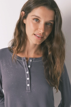 Сірий лонгслів у рубчик із люрексом