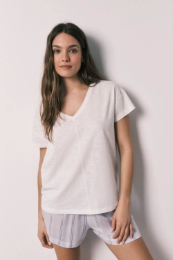 Короткая пижама в полоску из хлопка и вискозы