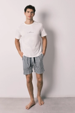 Чоловіча коротка піжама у смужку зі 100% бавовни