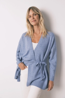 Синий трикотажный кардиган-халат миди
