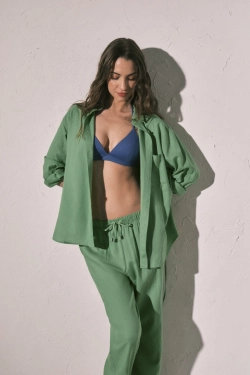 Рубашка длинная льняная синяя