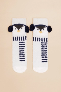 Пушистые носки с шарфом в виде пингвина