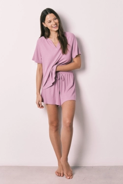 Короткая пижама с вафельной фактурой розовая