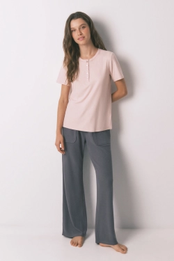 Рожева футболка в рубчик із люрексом