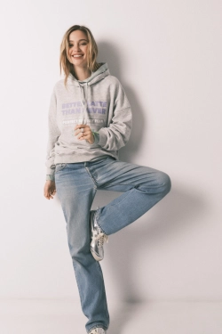 Свитшот с капюшоном из хлопкового флиса, серый