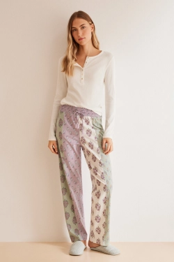 Довгі піжамні штани з бавовни в стилі пэчворк