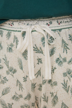 Пижамные брюки из хлопка с принтом в виде листьев