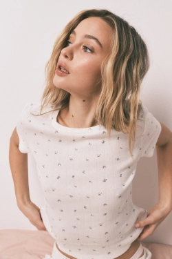 Длинная пижама из хлопка с принтом мини-цветов