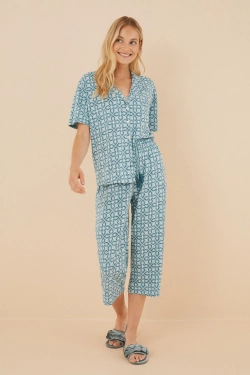 Классическая пижама с брюками-капри из 100% хлопка с геометрическим принтом