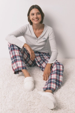 Длинные прямые брюки из 100% хлопковой фланели