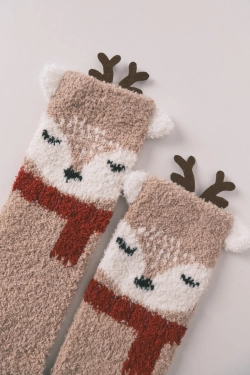 Довгі пухнасті шкарпетки з 3D-принтом оленя