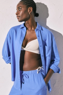 Штани довгі льон сині