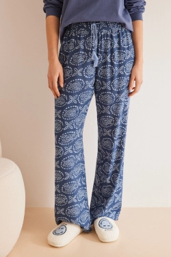 Длинные струящиеся пижамные брюки с принтом пейсли из хлопка