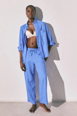 Штани довгі льон сині