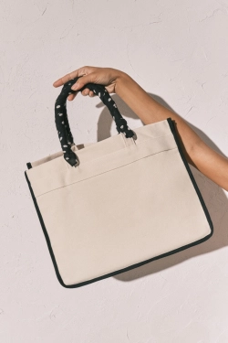 Велика бежева сумка з канвасу з принтом