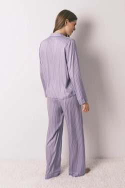 Длинная пижама из сатина в полоску