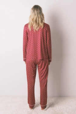 Длинная пижама с принтом Сердечки красная