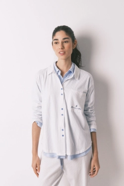 Длинная пижама из хлопка, белая в полоску