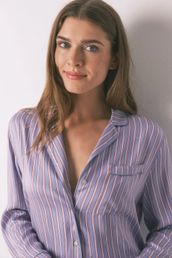 Длинная пижама из сатина в полоску