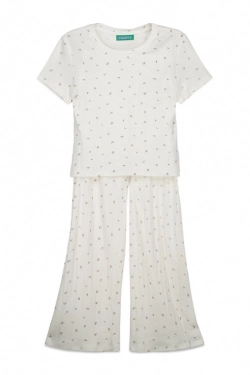 Длинная пижама из хлопка с принтом мини-цветов