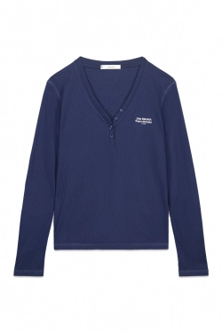 Синя футболка з довгими рукавами та вафельною текстурою