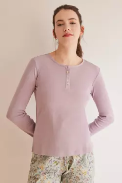 Фиолетовая футболка Henley с длинными рукавами из хлопка