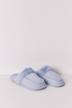 Лілові капці-мокасини зі штучним хутром