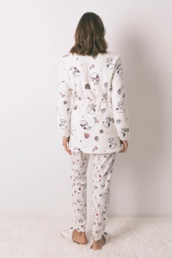 Короткий белый флисовый халат с принтом Snoopy