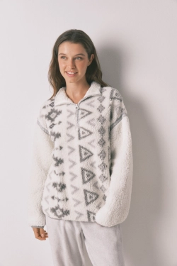 Длинная пижама из искусственной овчины и флиса с принтом