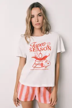 Короткая хлопковая пижама в полоску Snoopy