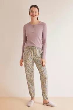 Фиолетовая футболка Henley с длинными рукавами из хлопка