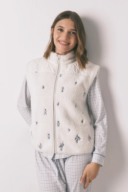 Короткий жилет з м'якого флісу білий з вишивкою