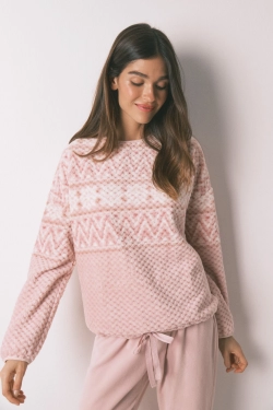Рожева флісова піжама з орнаментом