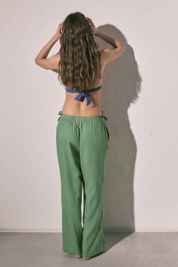 Брюки длинные льняные синие