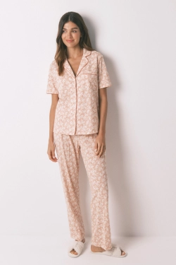 Классическая пижама из хлопка с оранжевым принтом