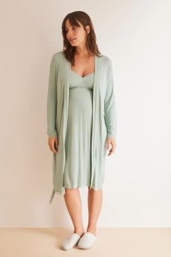 Халат для вагітних в рубчик зеленого кольору
