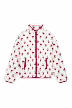 Білий халат із квітковим принтом зі штучної овчини