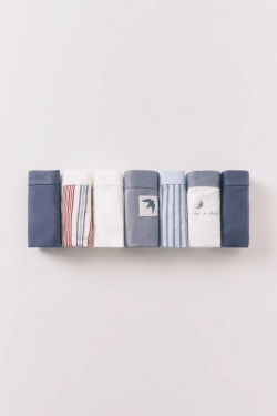 Набір із 7 трусиків-бразиліана із бавовни, синього кольору з логотипом