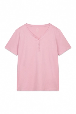 Розовая хлопковая футболка с  V-вырезом