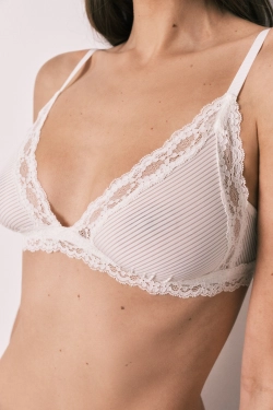 NATURAL Білий трикутний бюстгальтер із мікрофібри та мережива