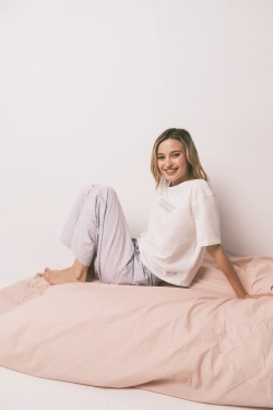 Довга бавовняна піжама з принтом у смужку