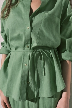 Рубашка длинная льняная синяя